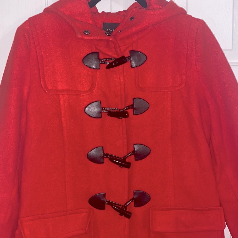 Red button with hoodie coat